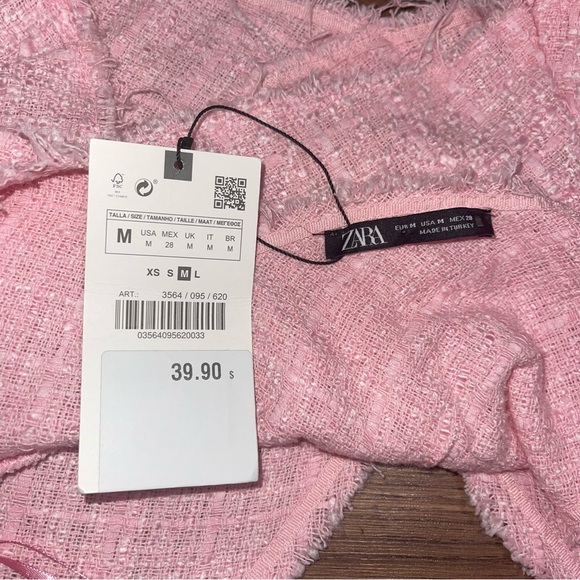 Zara Crop Top Women's Size Medium Pink Tweed V-Neck Structured Crossover NWT - Picture 11 of 12